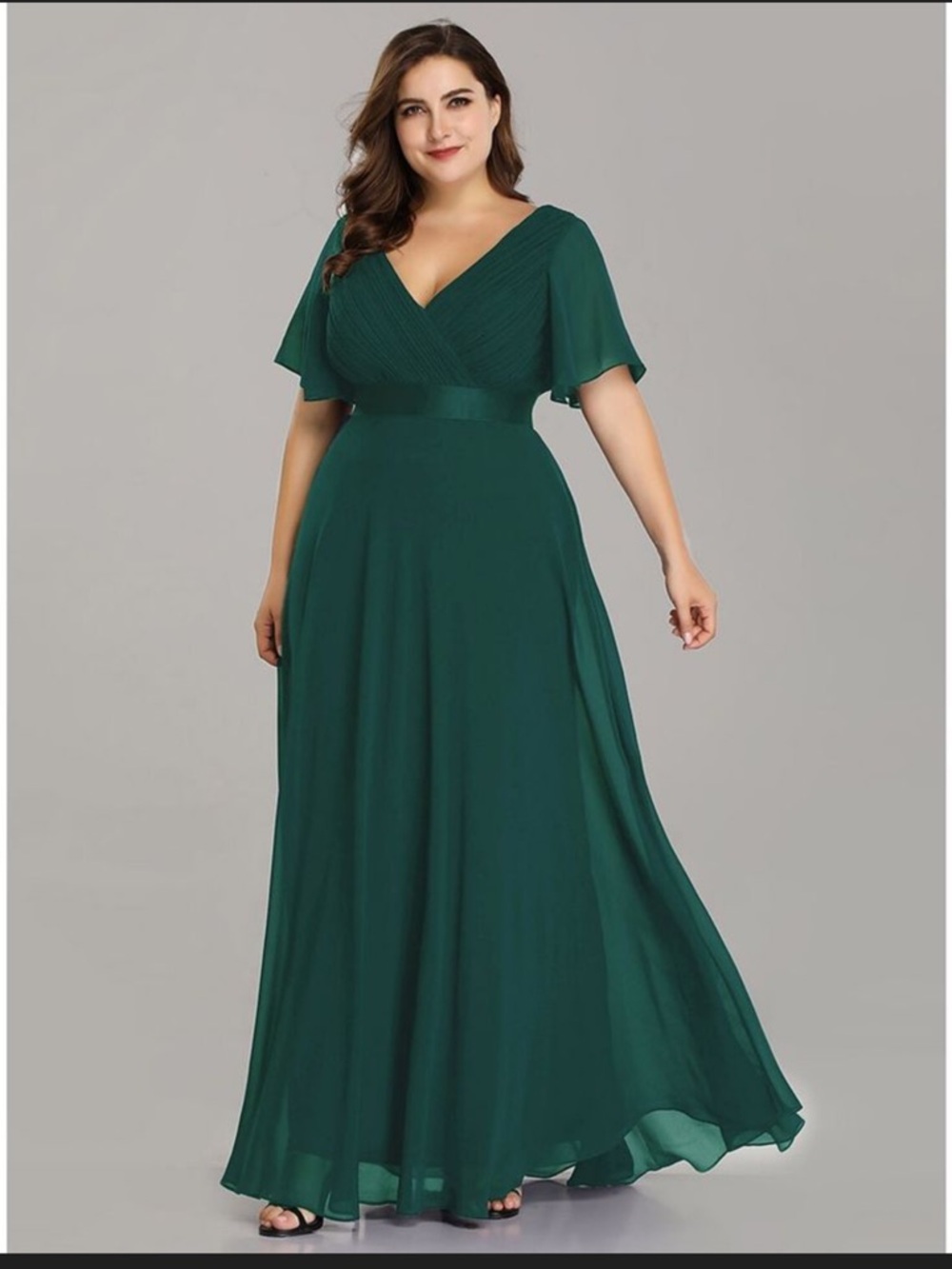 Ever Pretty Forest Green Plus-Size V-Neck Maxi Dress